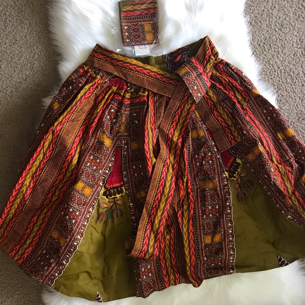 African Print Midi Skirt with Matching Scarf